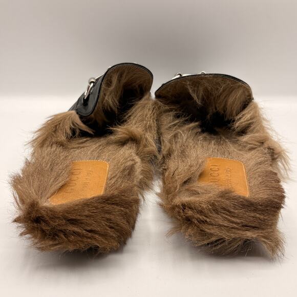 GUCCI Princetown Snake Fur Lined Mules Slides Black Leather Horsebit Sz 11 $995 - Picture 8 of 12